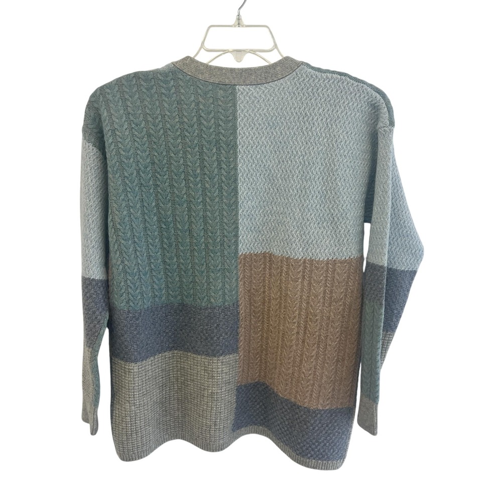 WoolOvers Cardigan Womens Medium Colorblock Open Front Cable‎ Knit Patchwork - Picture 3 of 15